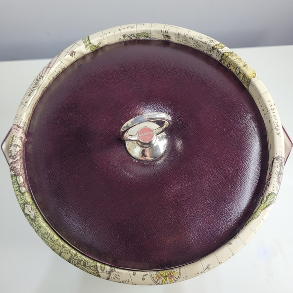 MCM World Map Ice Bucket 11" H x 8" Round Mid century Vintage Item - Picture 6 of 11